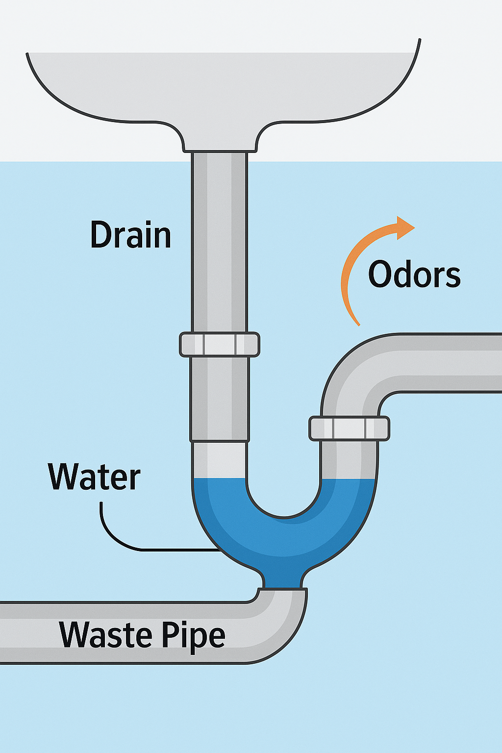 illustrasjon av hvordan en vannlås fungerer en illustrasjon som viser hvordan en vannlås funker