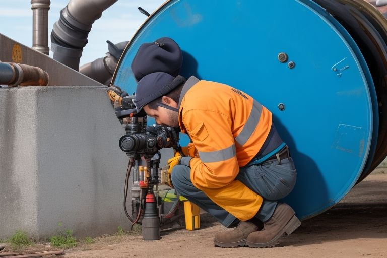 en rørlegger på jobb Bildet viser en rørlegger som holder på med rørinspeksjon