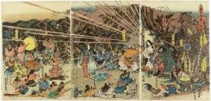 The Origin Of Iwato Kagura Triptych Amaterasu By Utagawa Kunisada C1844