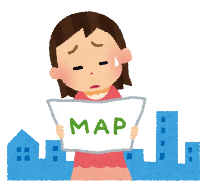 Woman looking at a map in distress