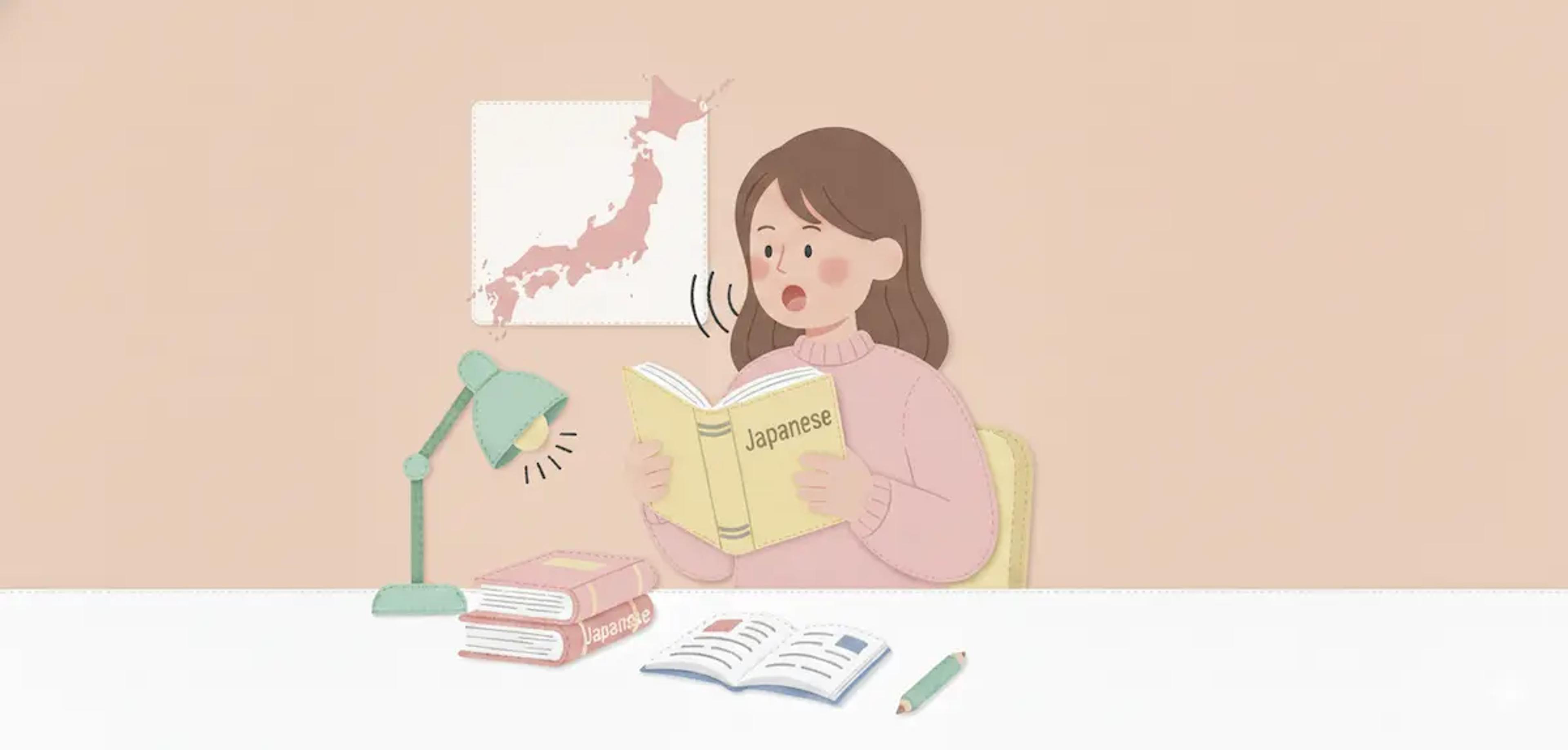 Girl practicing Japanese pronunciation