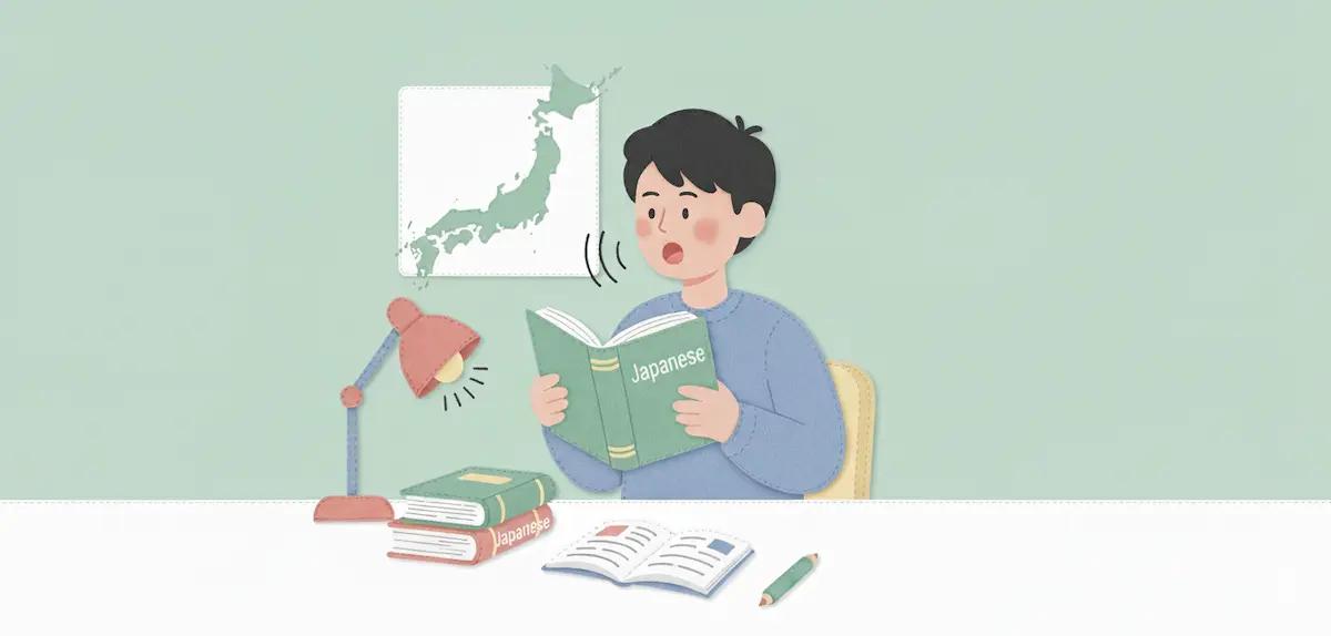 illustration of boy practicing Japanese language