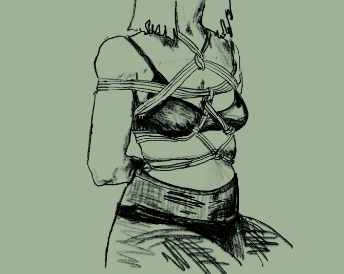 Modèle pendant un atelier de dessin de shibari