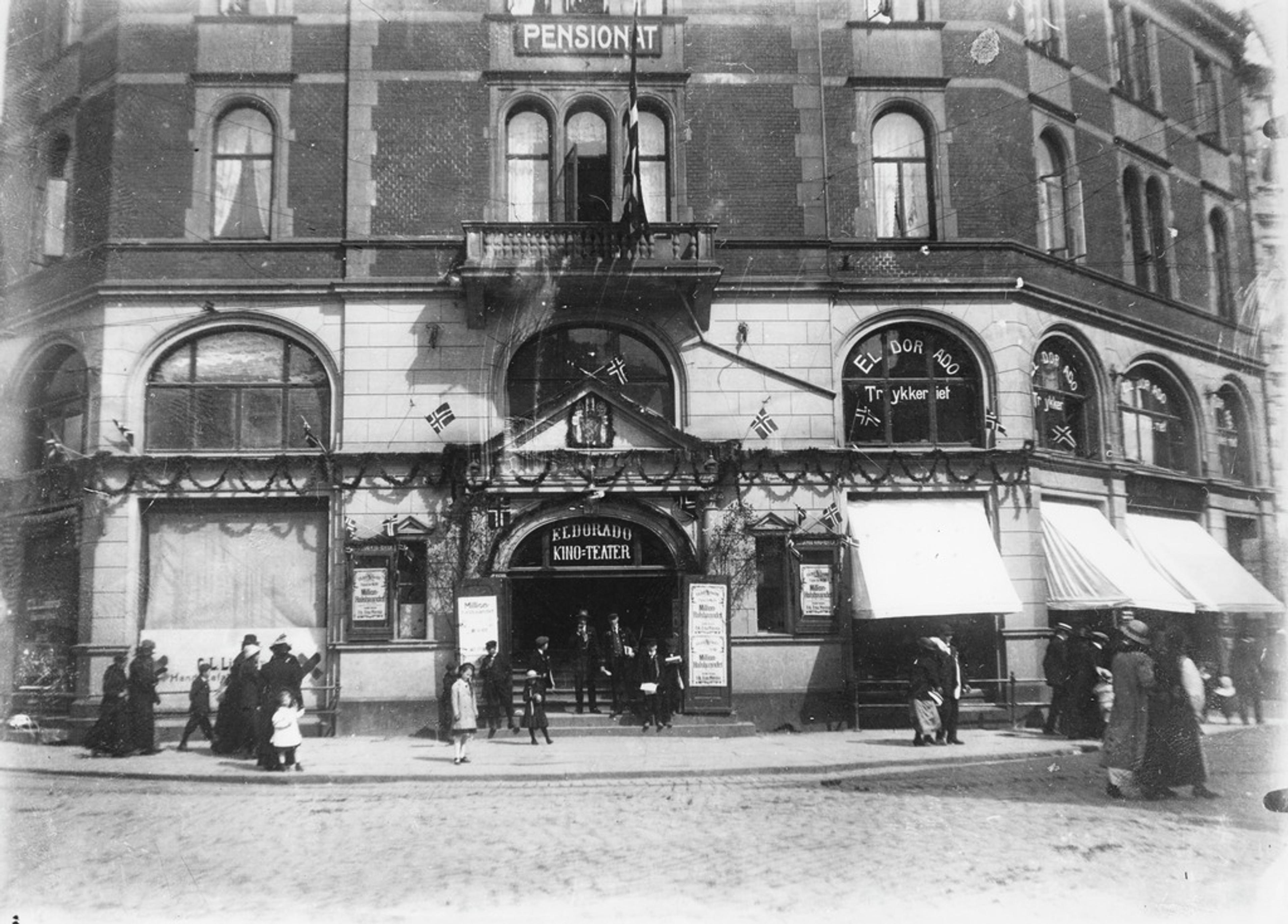[Elorado Kino-Teater 17. mai 1914. Filmen som vises er “Million-halsbaandet” – med frk. Erna Morena.]