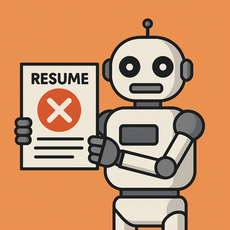 Graphic showing "75% of resumes rejected by ATS before human review" with robot illustration