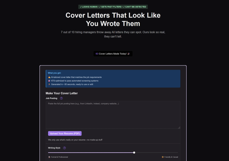 Screenshot of HiringMessage dashboard showing credit system and tools