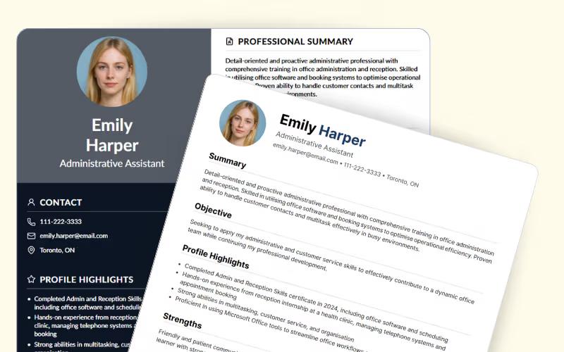 Side-by-side comparison of fancy two-column resume vs. simple ATS-friendly version