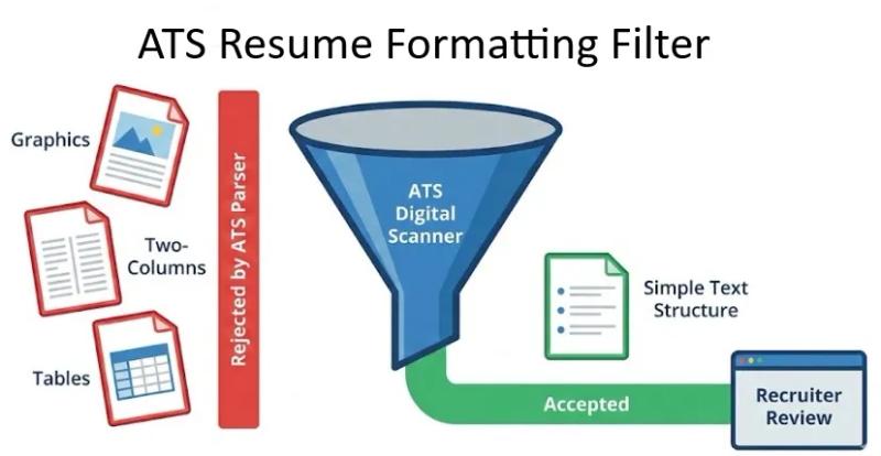 Diagram showing how ATS filters resumes based on keyword matching