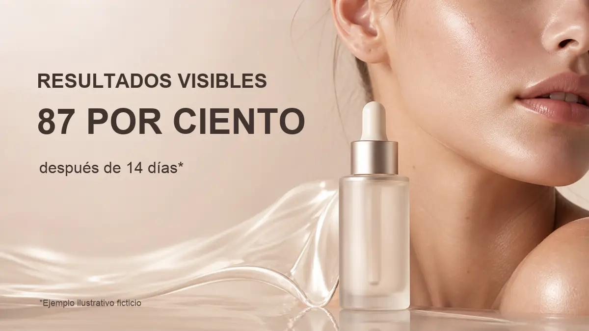 Recreated beauty advertisement with replacement Spanish product copy