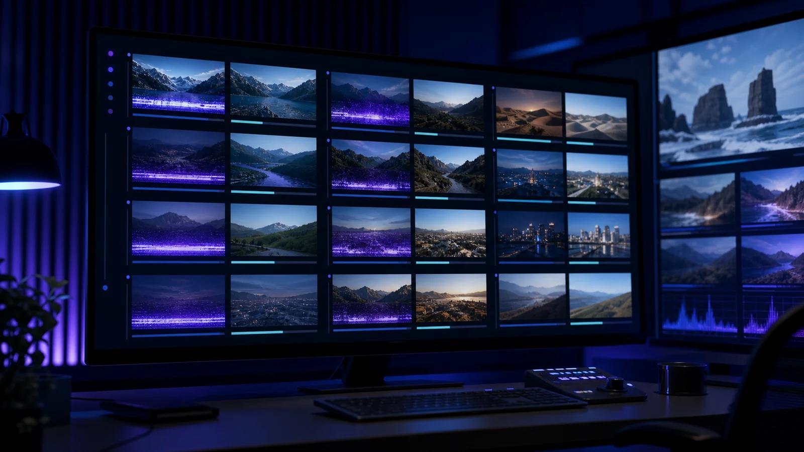 A video operations workspace reviewing many captioned clips as one organized cleanup batch