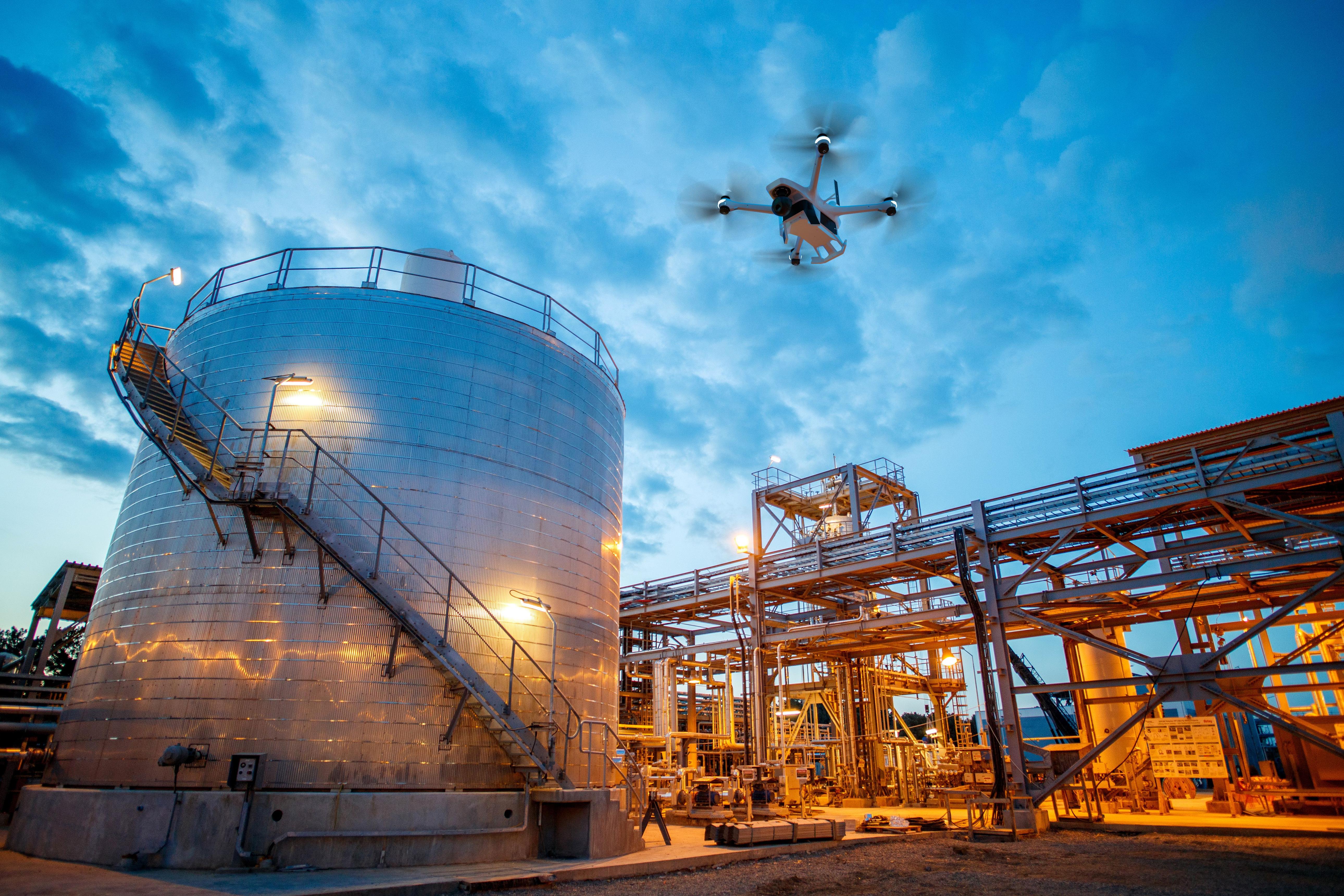 Drone operating near critical infrastructure.