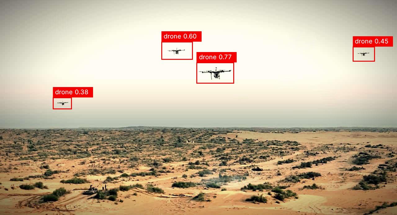 AI-powered drone surveillance demonstrating modern computer vision and real-time drone detection technology.