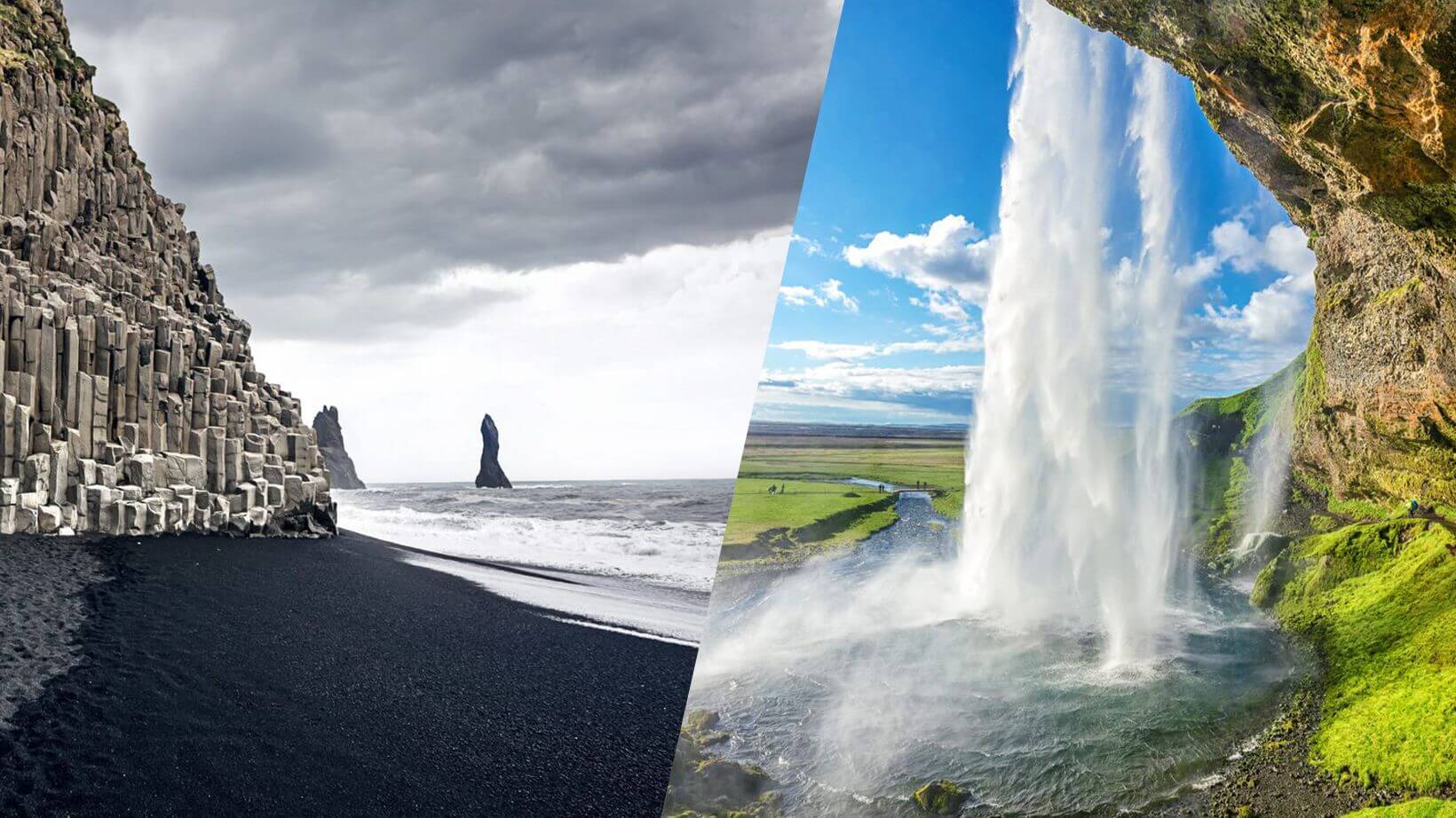 Black Sand Beach & Seljalandsfoss in the South Cost of Iceland.