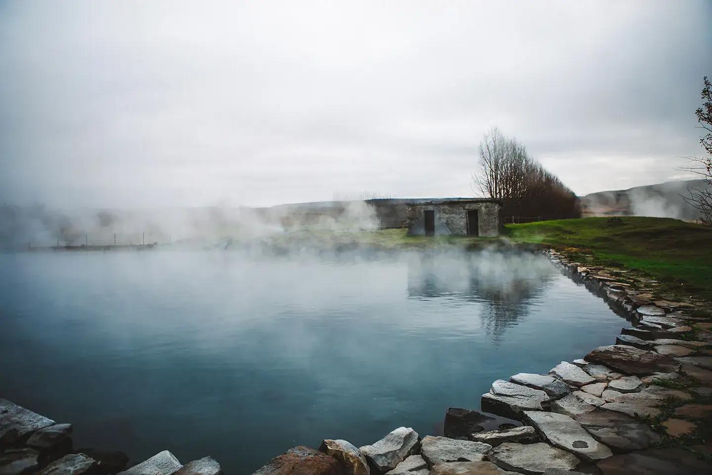 The Secret Lagoon on a good day in Iceland