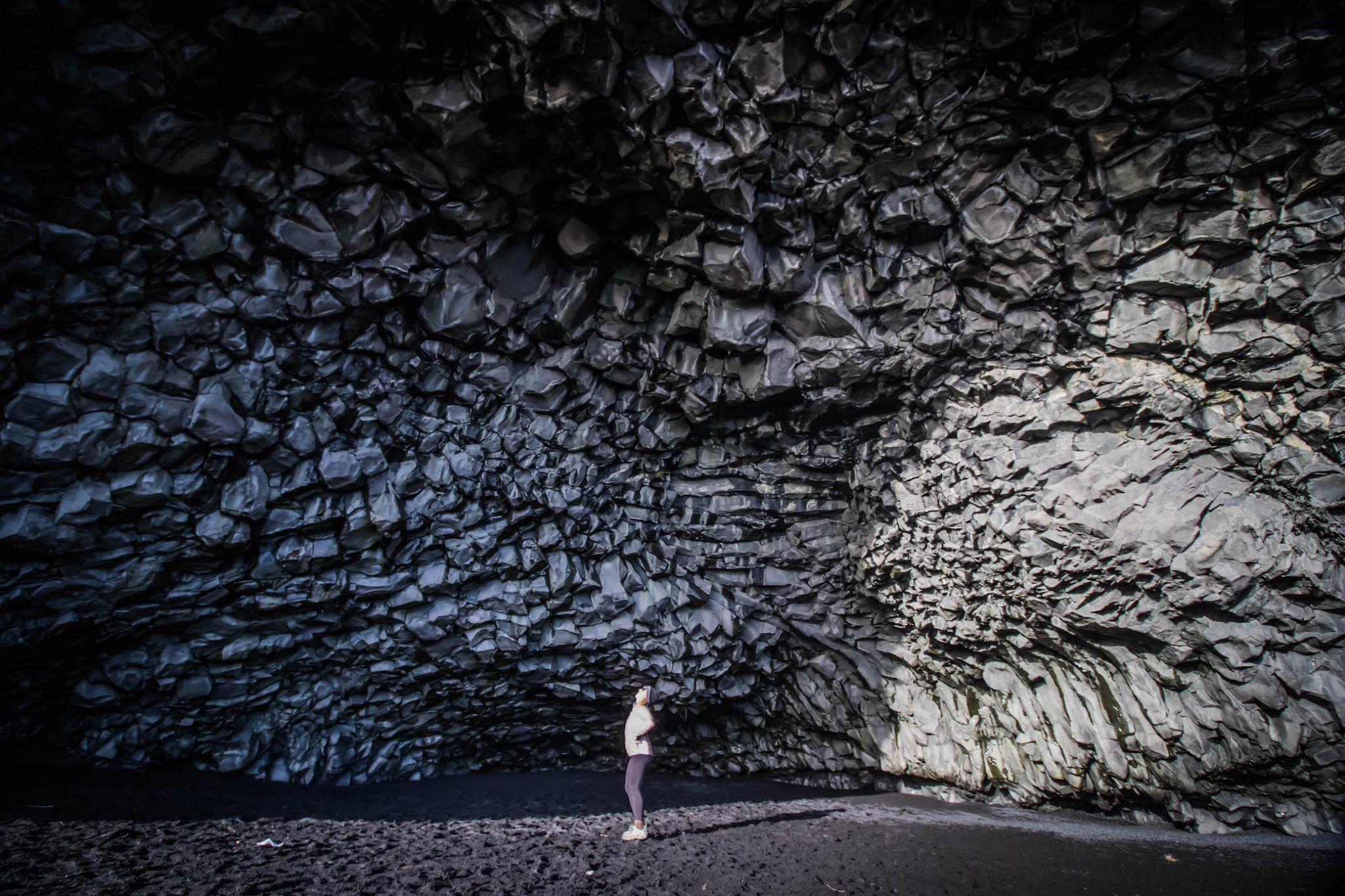 Rock formation on the black sand beach of Iceland