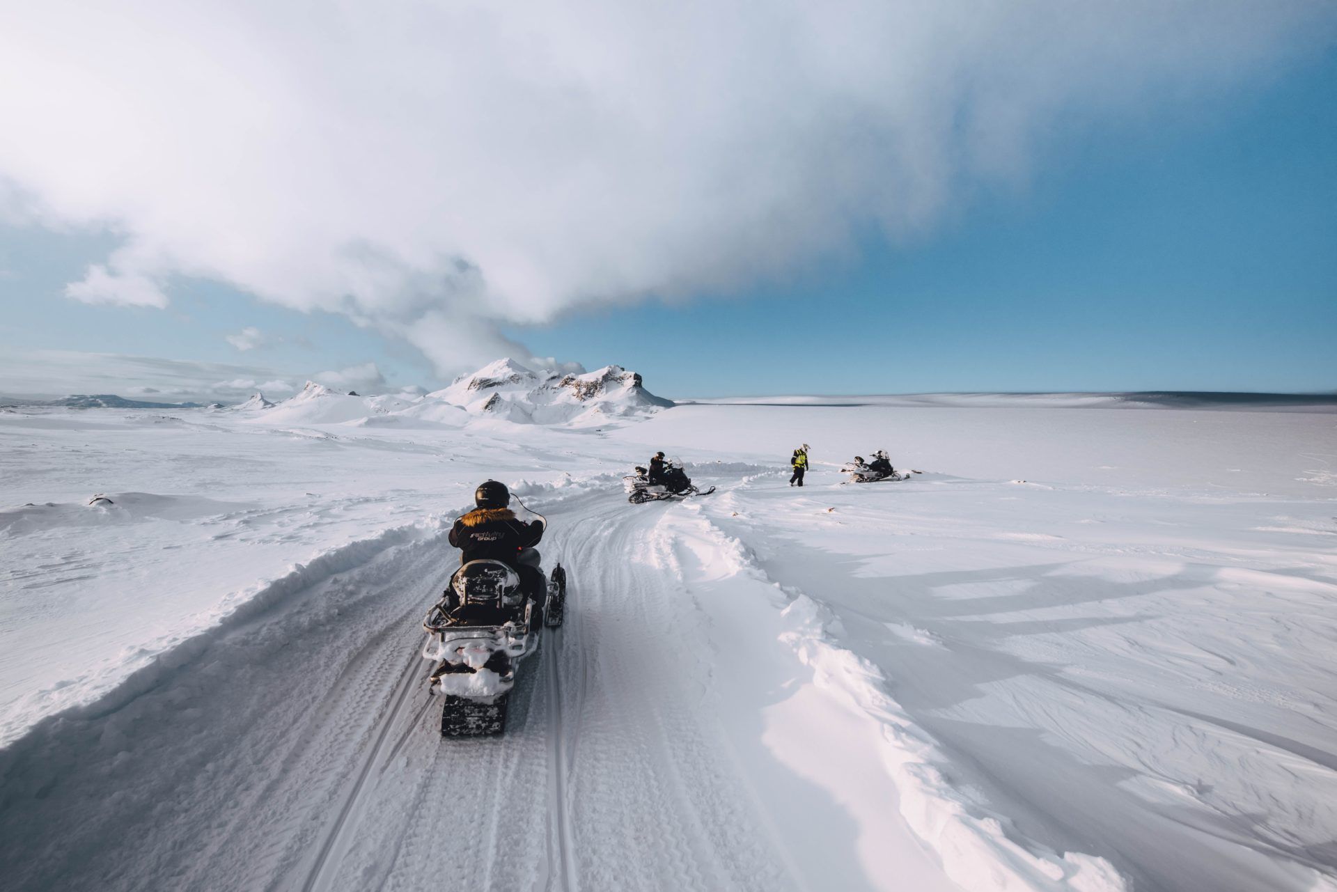 Snowmobiling tour on langjökull glacier