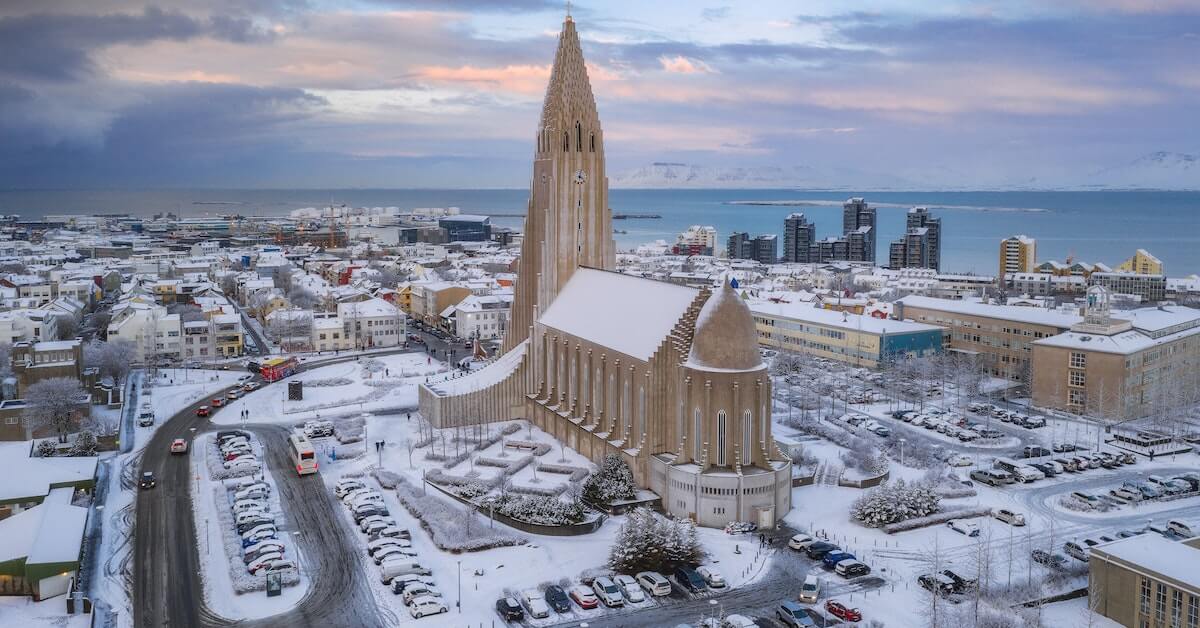 Reykjavik covered in snow during Decemeber