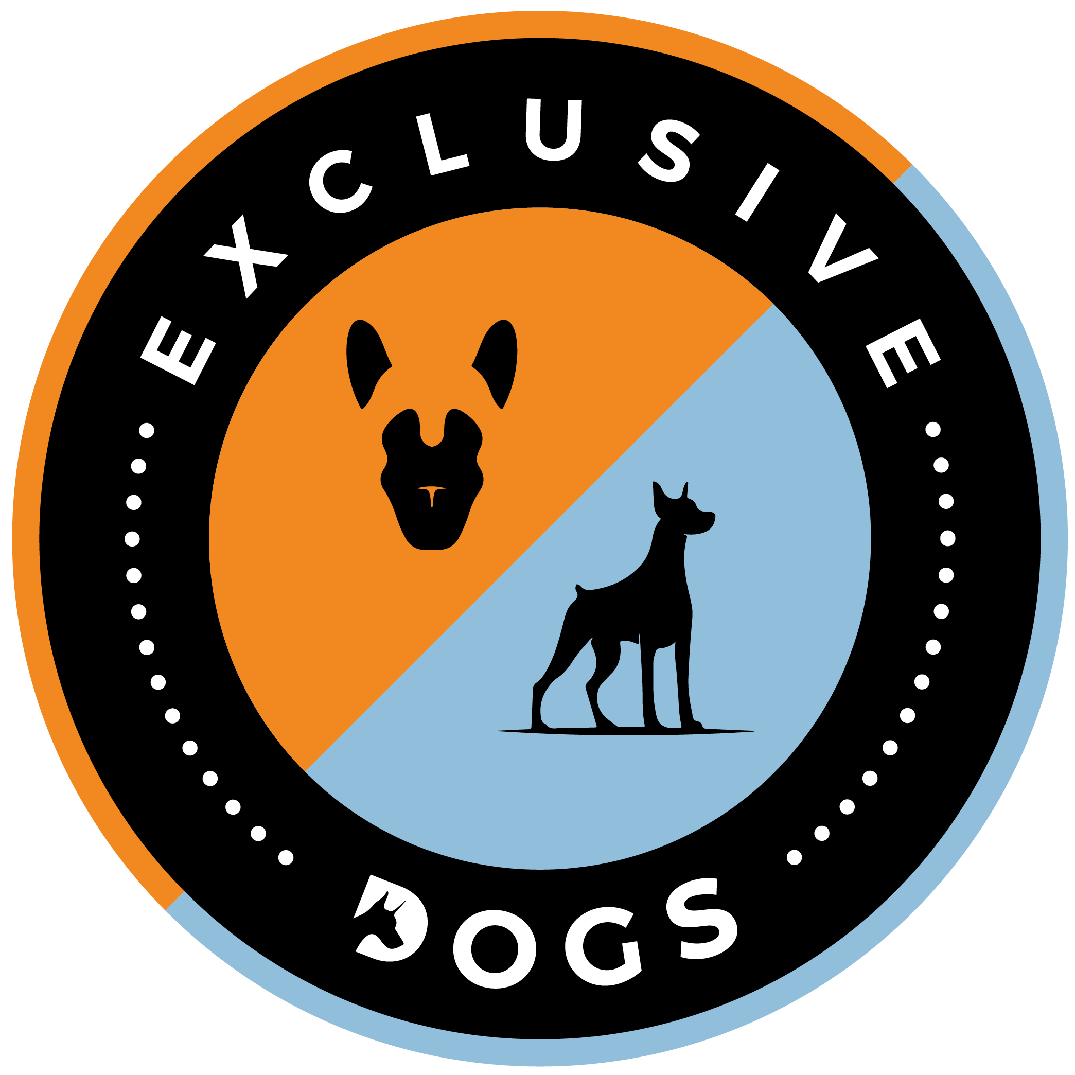 a silhouette of a dog on a blue and orange background