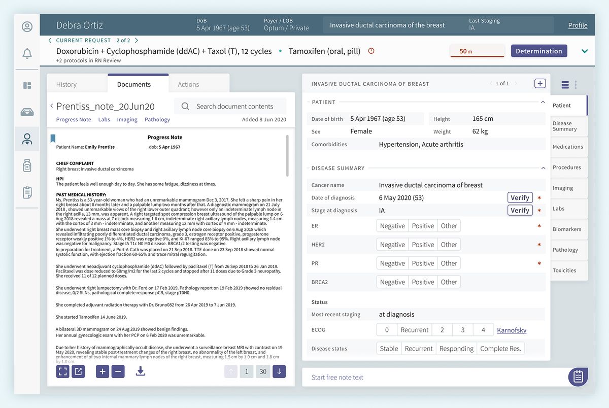 Displaying the document tab besides the patient record tab