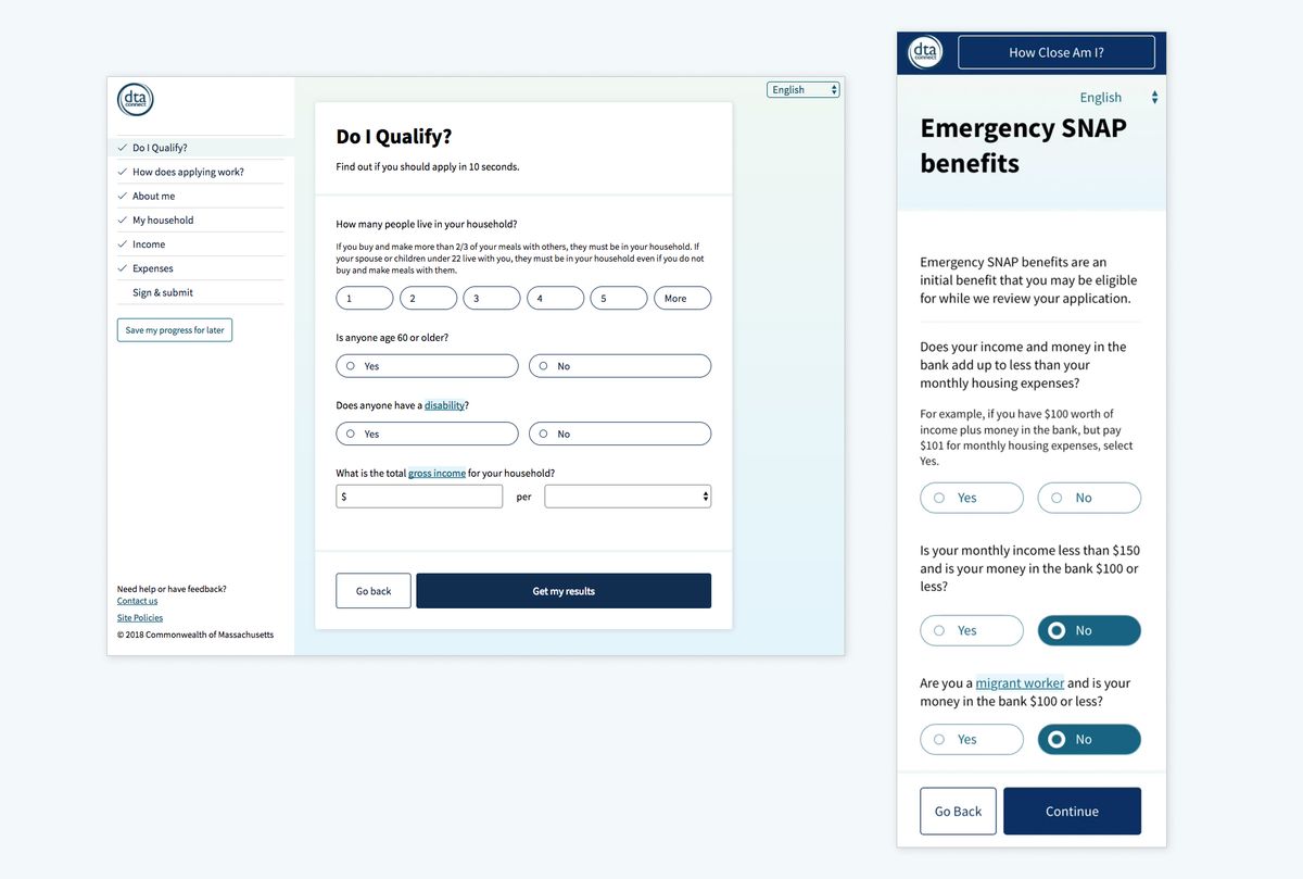 Images of a SNAP application form