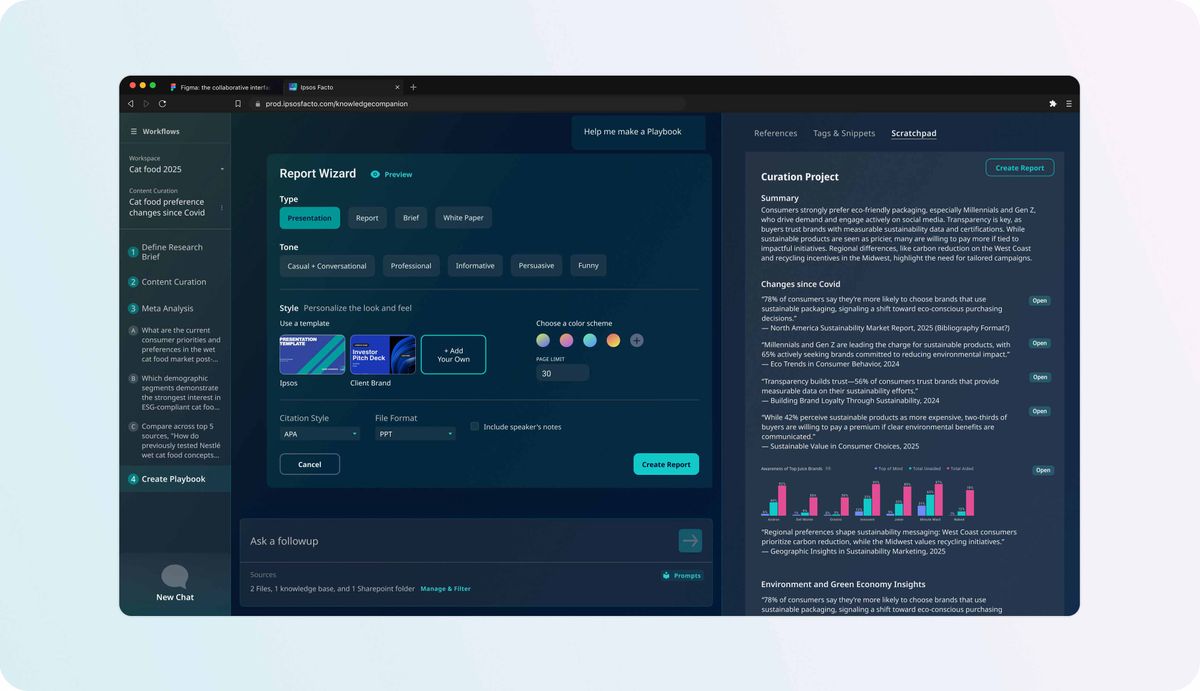 Report wizard to convert insights into a client-ready deliverable