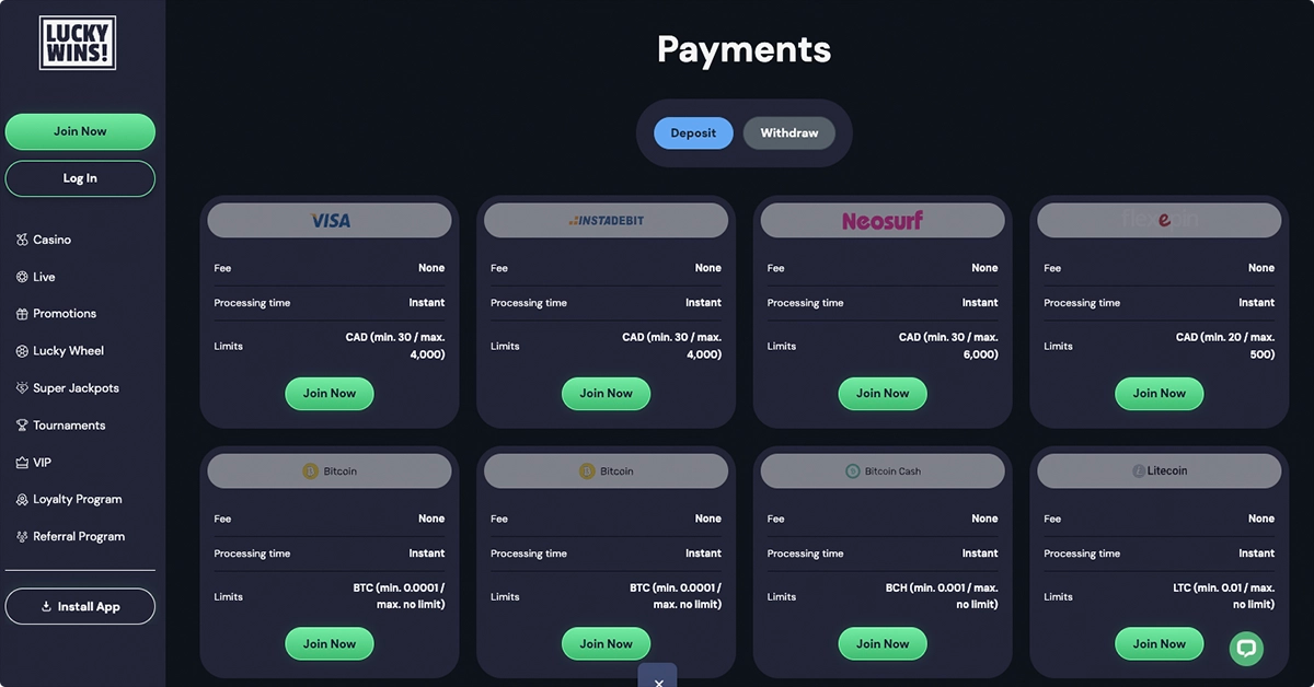 Payment Methods and Transaction Limits