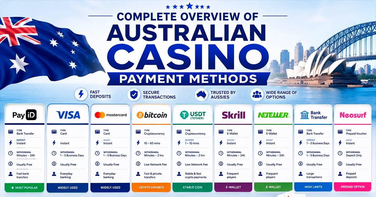 Casino Payment Methods Accepted in Australia