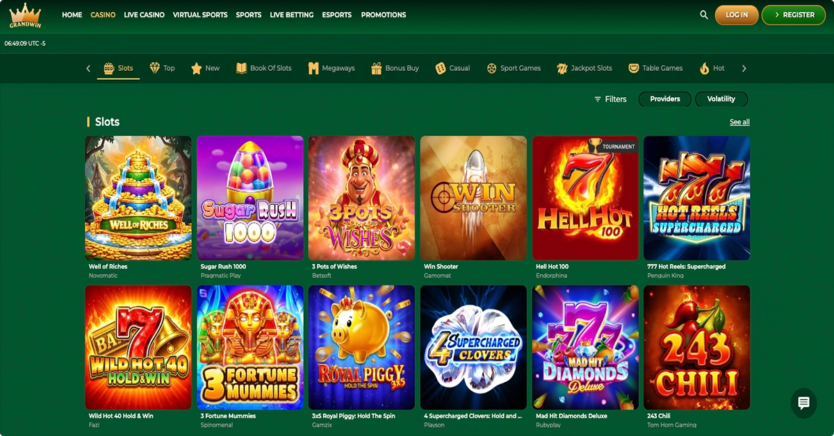 GrandWin Casino Game Selection