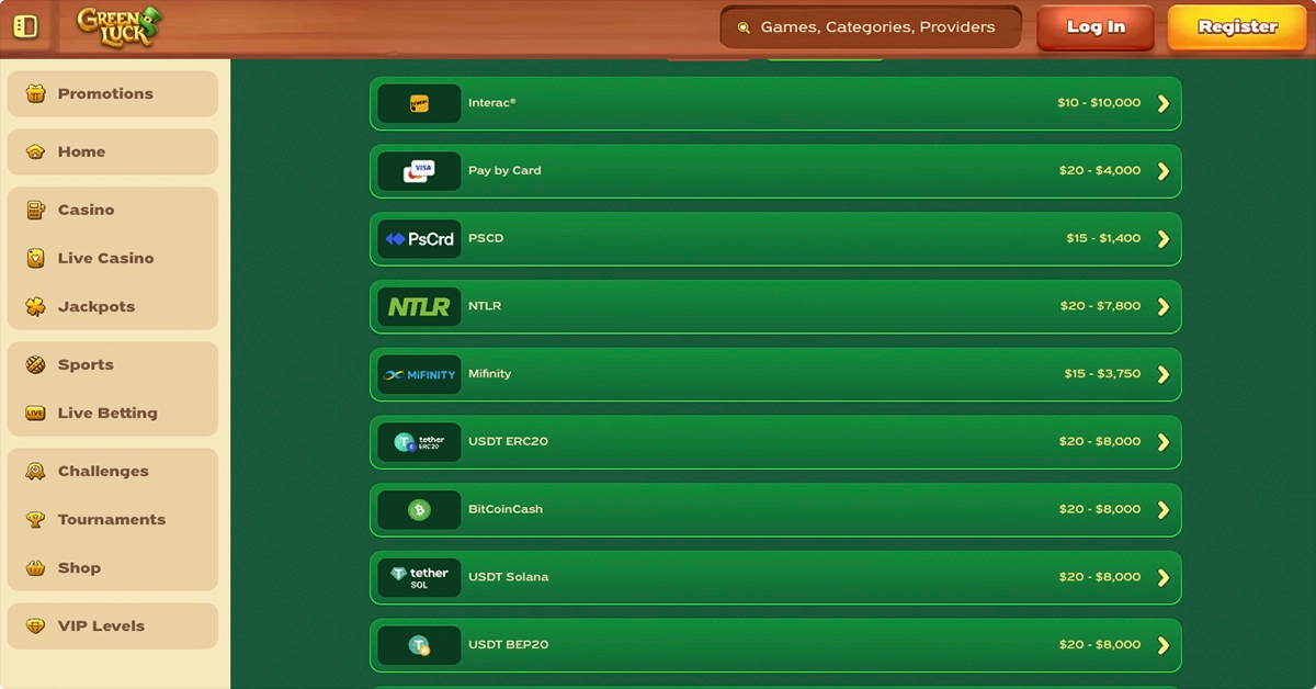 Deposits and Banking at Greenluck Casino