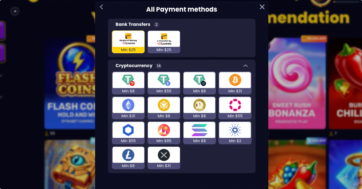 SlotsGem Payment Methods and Deposit Limits