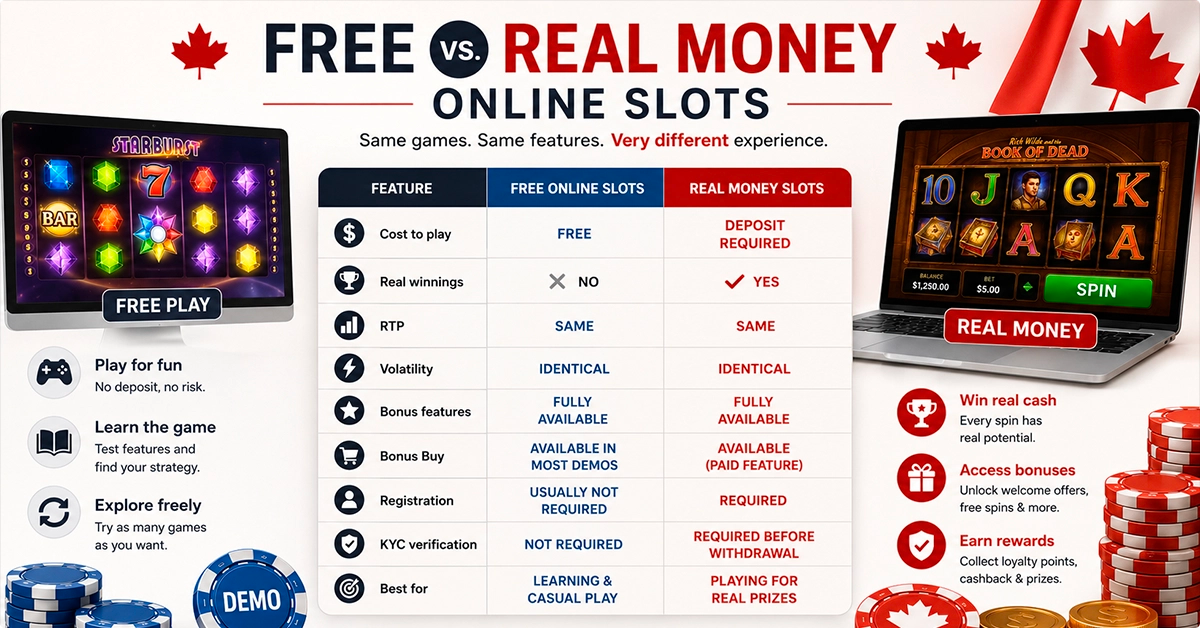 Free Vs. Real Money Online Slots