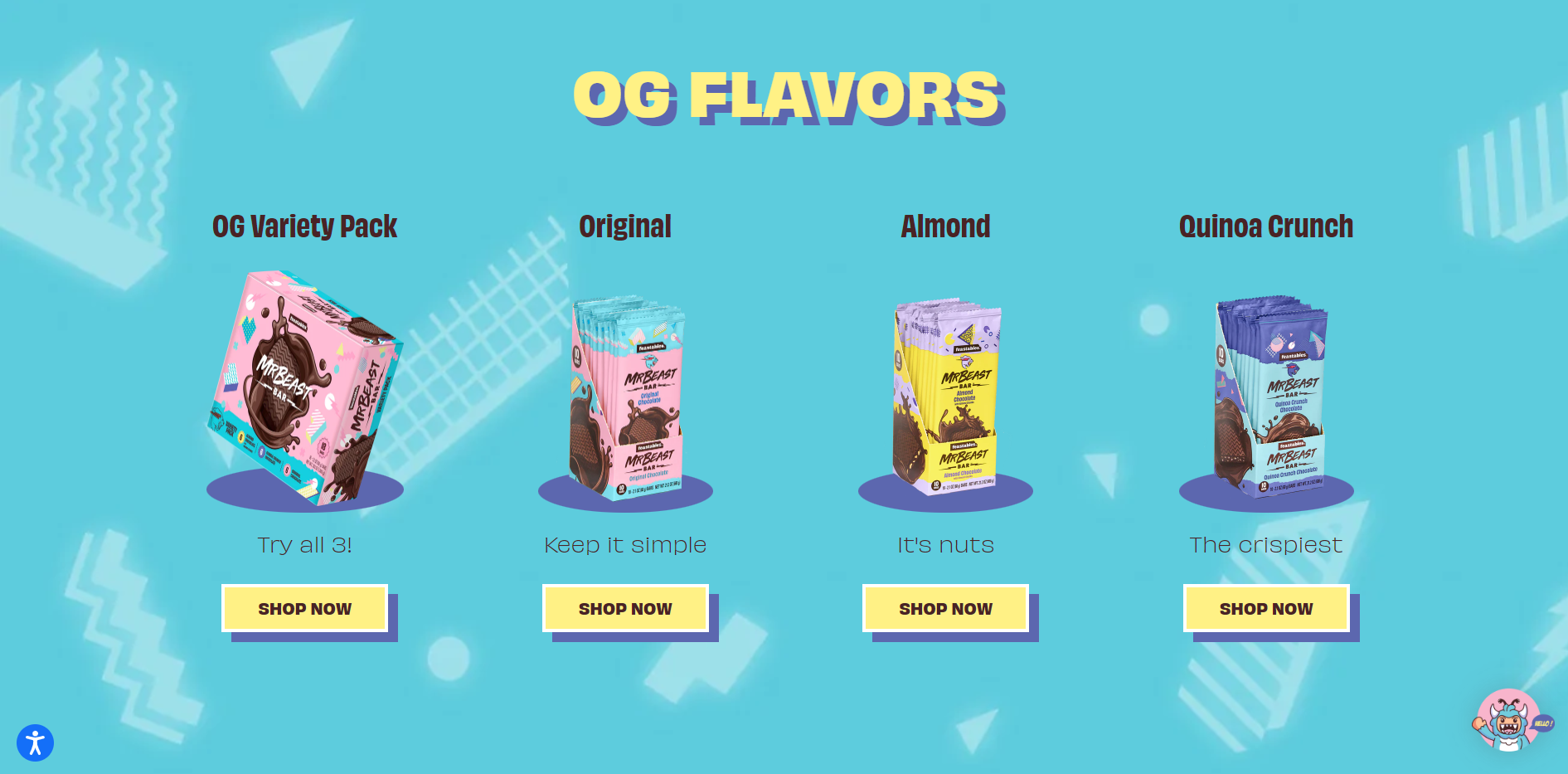 Mr Beast's chocolate bars come in a variety of flavors