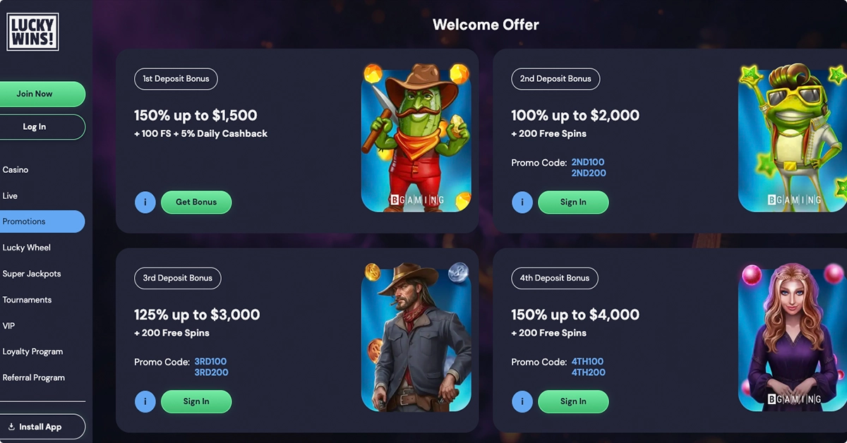 LuckyWins Casino Bonuses and Codes