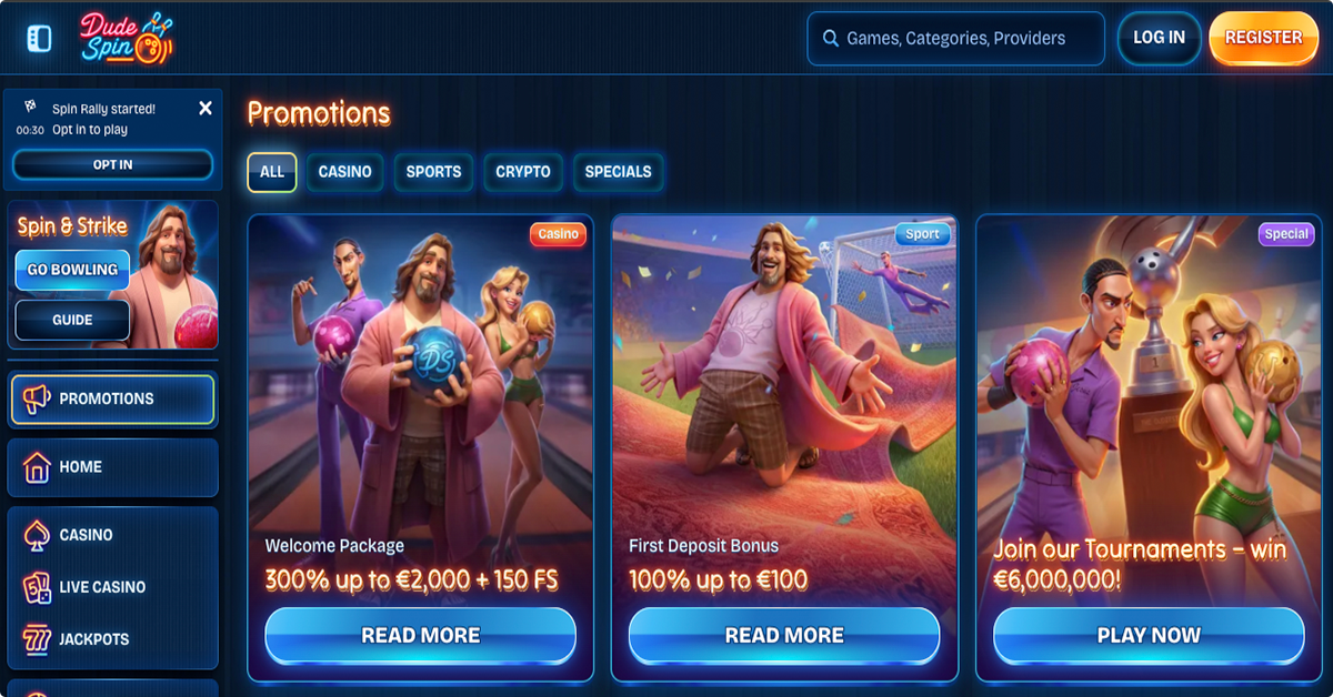Dudespin Casino Bonuses and Promo Codes