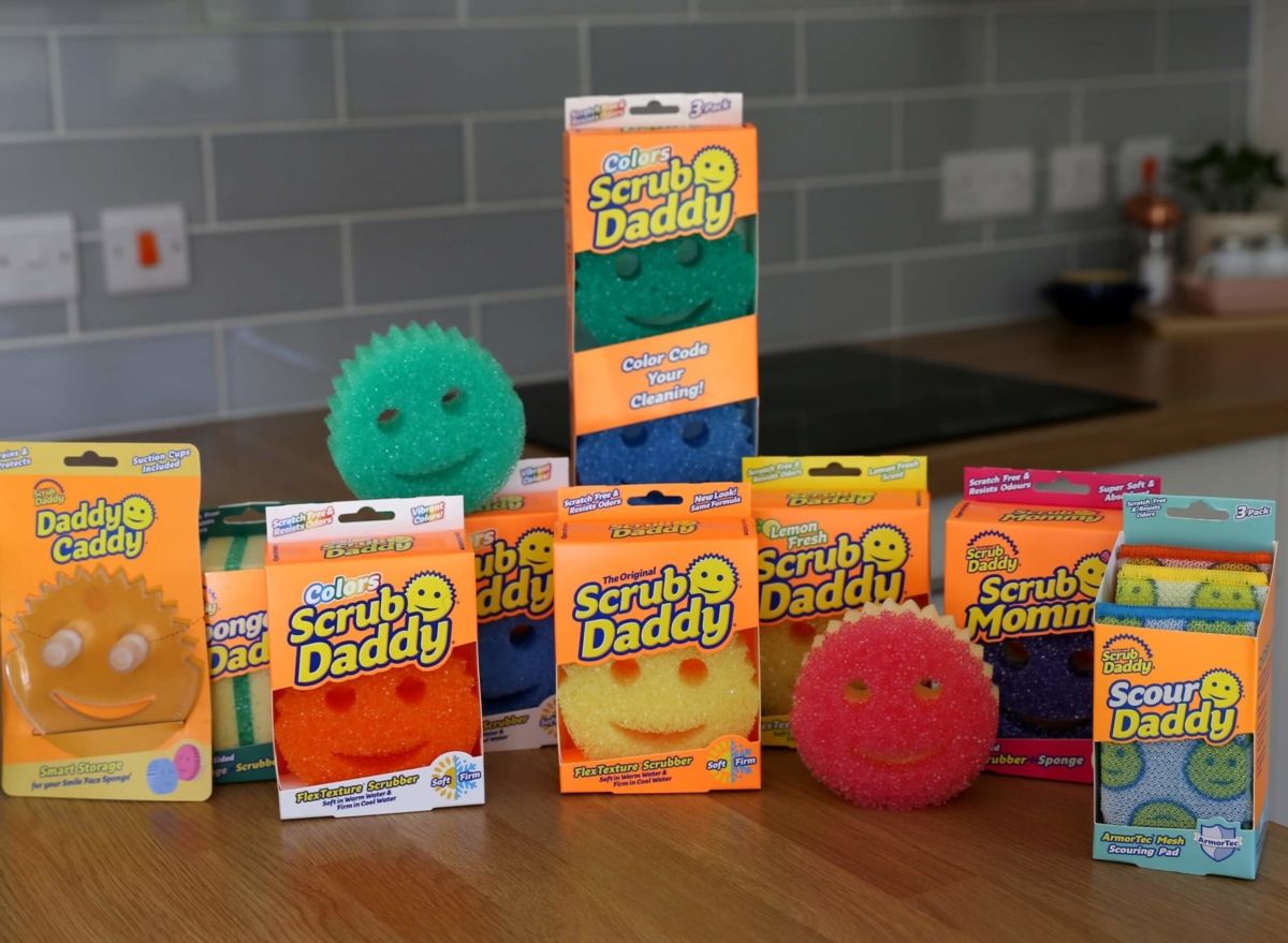 Image of the scurb daddy product line featuring the different types of sponges and their packaging