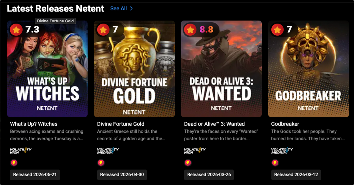 New NetEnt slots and recent releases