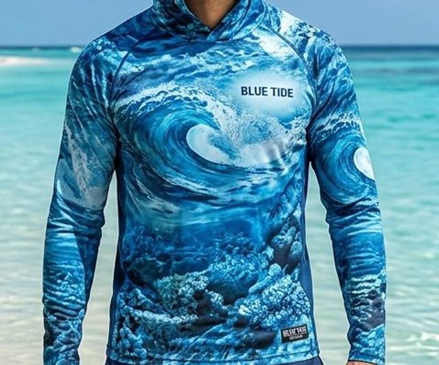 Ocean Camo Rash Guard Long Sleeve Hooded UPF 50+