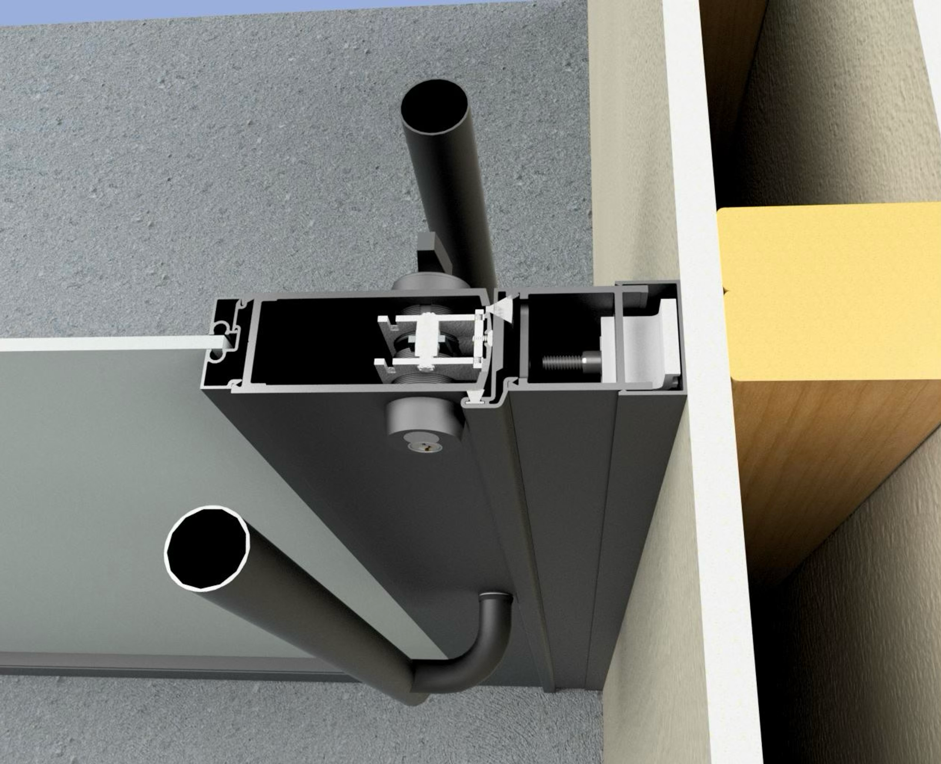 ThinWall aluminum door system cutaway diagram showing frameless profile