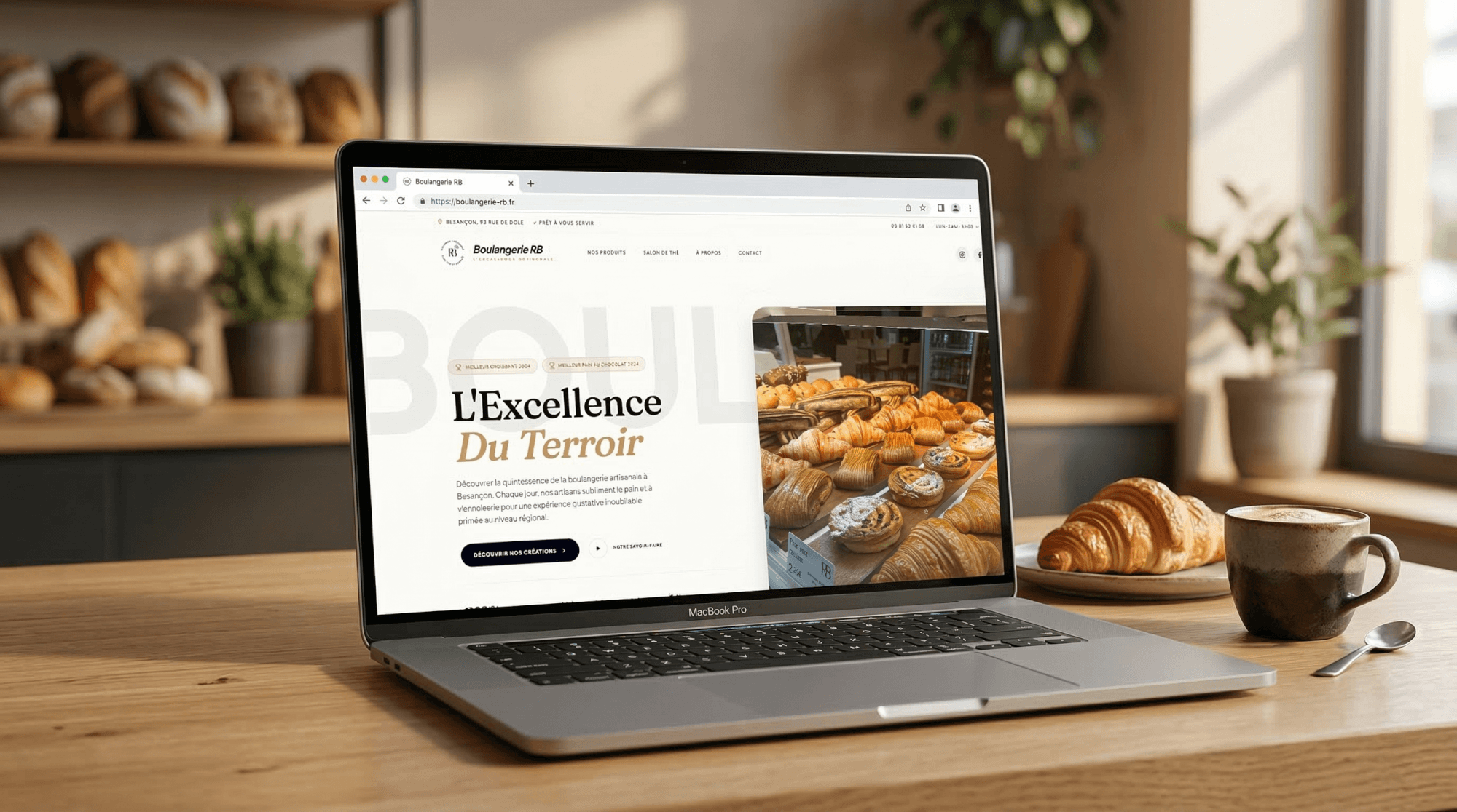 Le site de la Boulangerie RB affiché sur un ordinateur portable