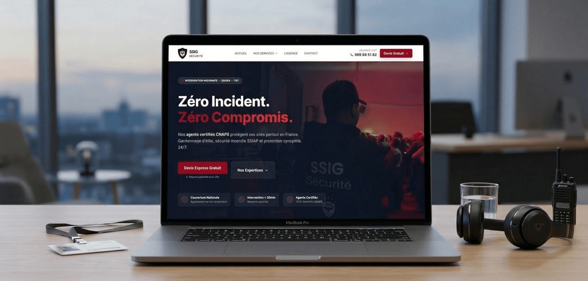Le site de SSIG Sécurité affiché sur un ordinateur portable