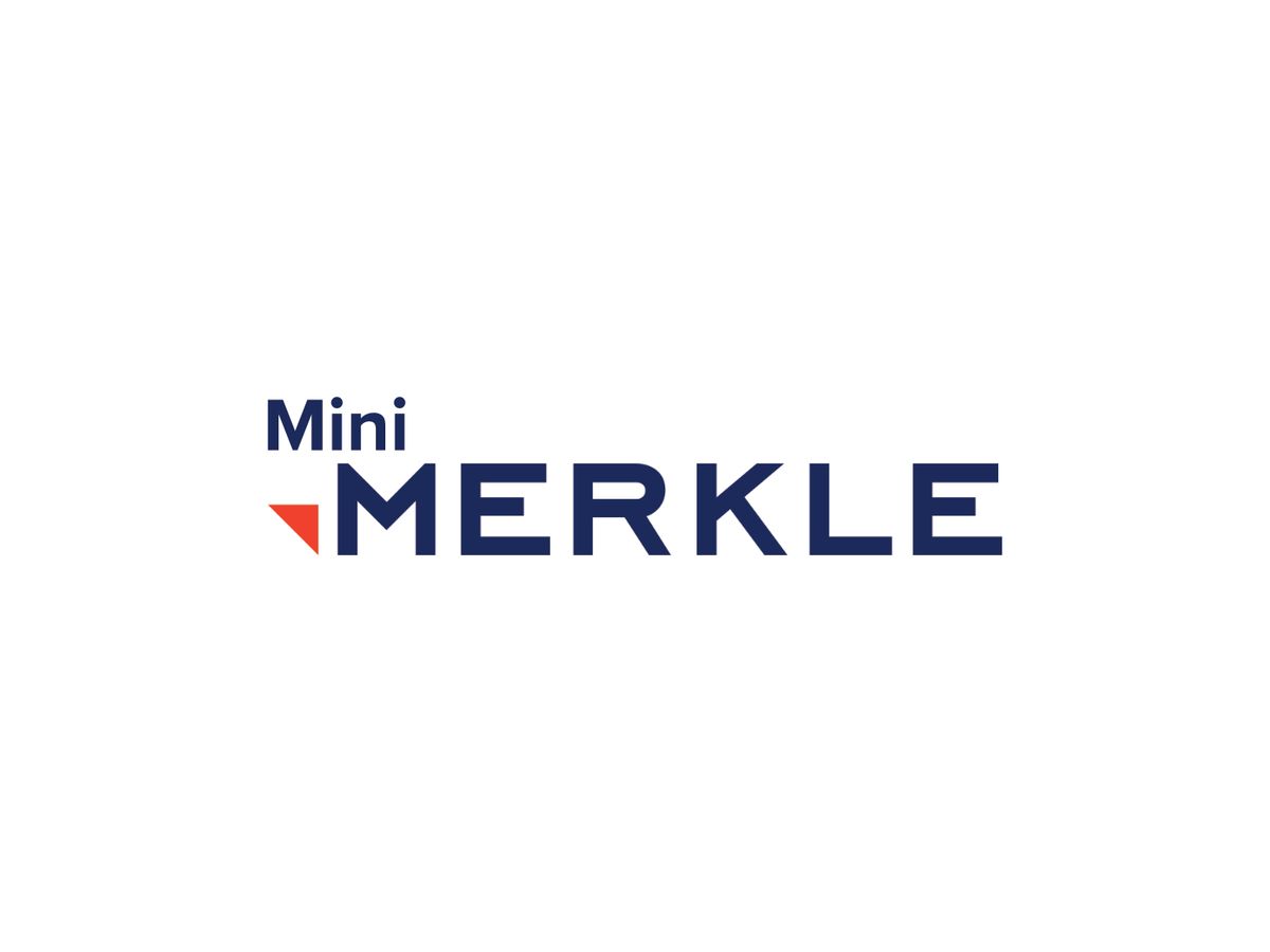MiniMerkle logo in dark blue and red on a white background.