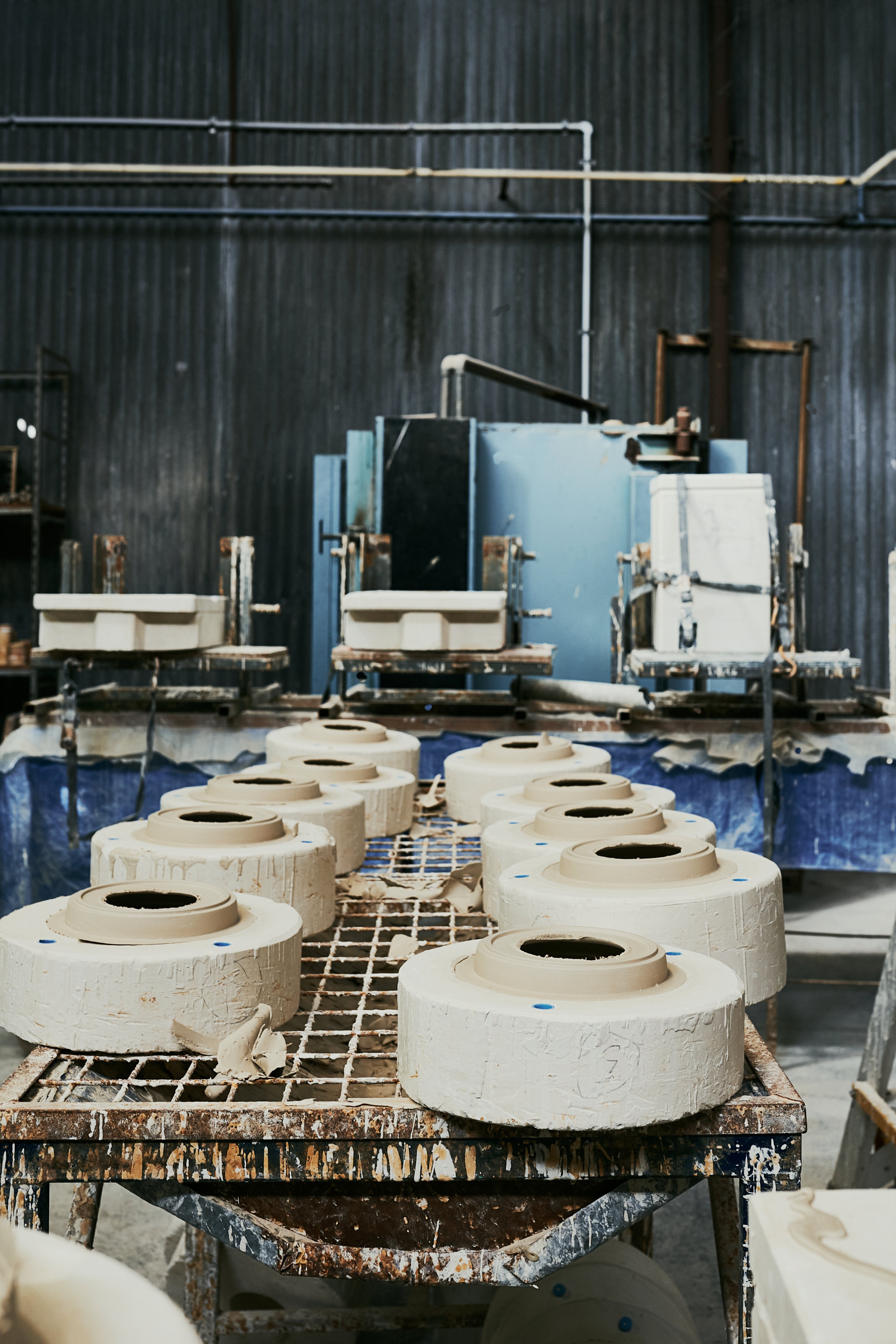Ceramic slip cast drying moulds at Bendigo Pottery's factory