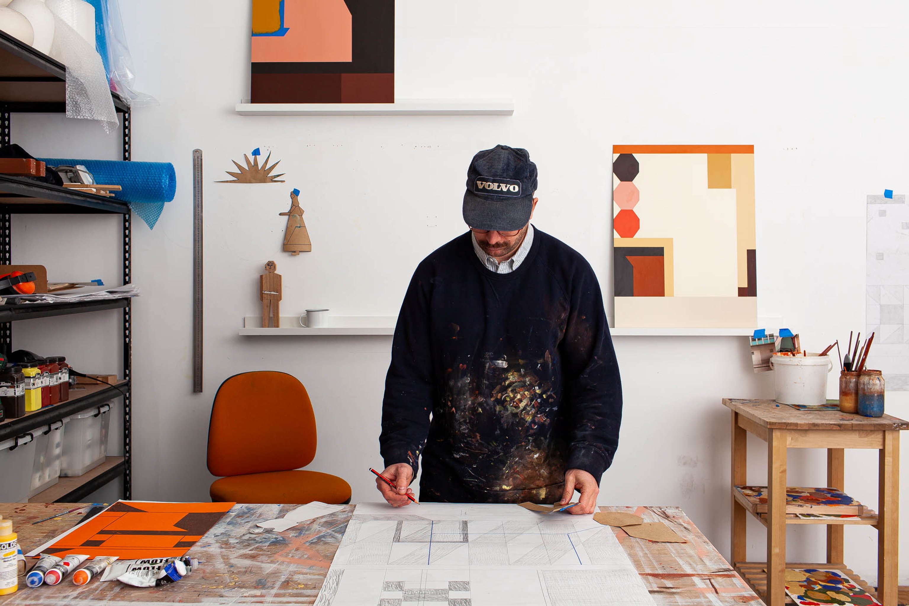 Mark Alsweiler working on an artwork in his studio