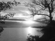 Black & white photograph of Lac La Biche at sunset