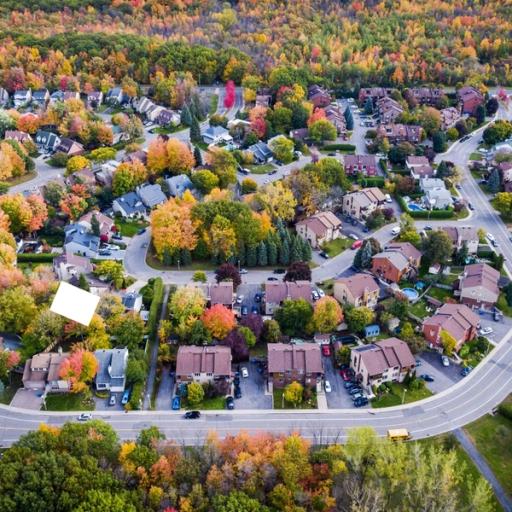 Aerial view of a suburban neighbourhood during the autumn