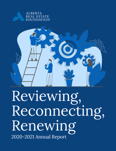Cover of AREF's 2020-2021 Annual Report, Reviewing, Reconnecting, Renewing