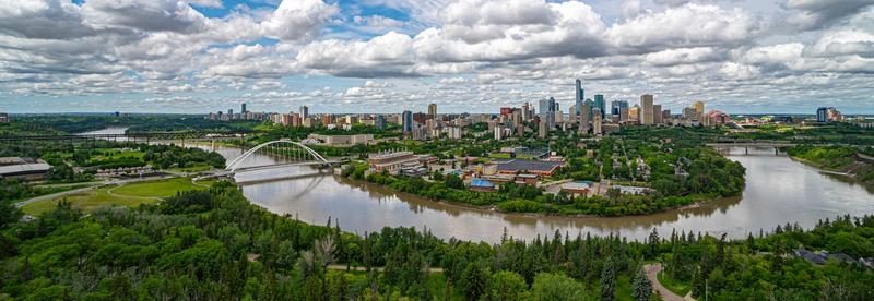 Distant view of a city center from an aerial perspective