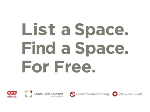 Text reading 'List a Space. Find a Space. For free' over a series of logos.