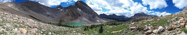 A panorama photo taken in the mountains