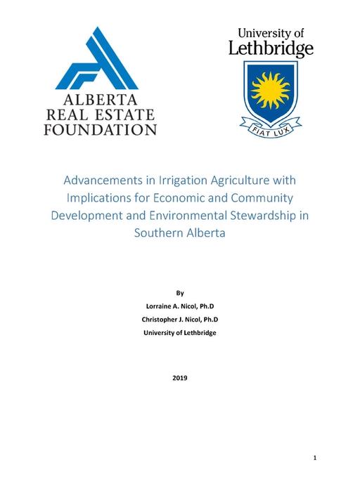 Document cover for resource 'Advancements in Irrigation Agriculture with Implications for Economic Development and Environmental Stewardship in Southern Alberta'